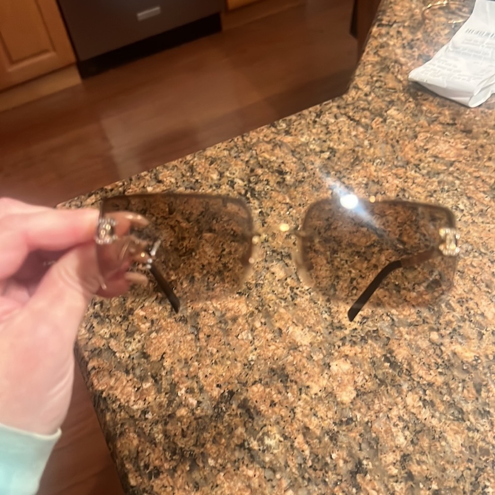 Chanel vintage CC Crystal rimless sunglasses . In translucent brown with gold